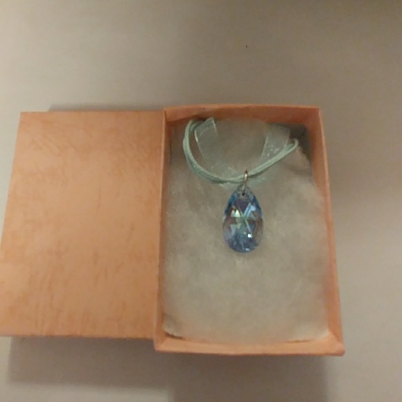 Aqua Blue Crystal Teardrop Necklace - Picture 7 of 8